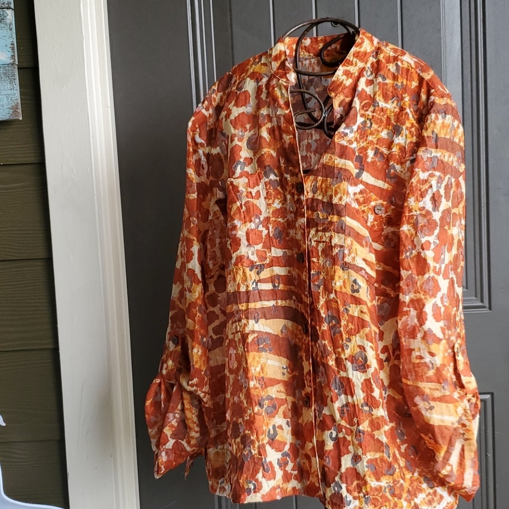 Ruby Rd. Rolled up semi sheer shirt